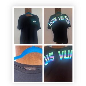 Louis Vuitton Men’s, Unisex Tshirt, Bold Holographic Lettering across Shoulders